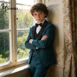 Fast Delivery Kids Formal Suit 4 Piece Including Jacket Vest Pants Bowtie Flower Boy Wedding Prom Dinner (Size 3 - 14) Tuxedo