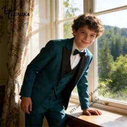Fast Delivery Kids Formal Suit 4 Piece Including Jacket Vest Pants Bowtie Flower Boy Wedding Prom Dinner (Size 3 - 14) Tuxedo