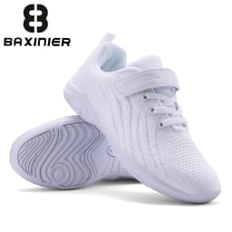 BAXINIER Kids Girls White Cheer Shoes Mesh Breathable Lightweight Training Dance Athletic Competition Cheerleading Sneakers