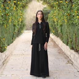 Youth Set Navy and Black Sweatshirt and Maxi Skirt Suit Long Sleeve Contrast Stitches and Zipper French Terry Fabric for Spring