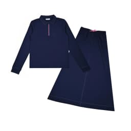 Youth Set Navy and Black Sweatshirt and Maxi Skirt Suit Long Sleeve Contrast Stitches and Zipper French Terry Fabric for Spring