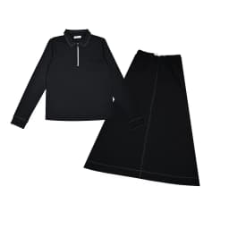 Youth Set Navy and Black Sweatshirt and Maxi Skirt Suit Long Sleeve Contrast Stitches and Zipper French Terry Fabric for Spring