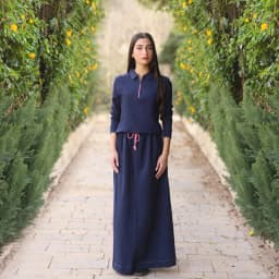 Youth Set Navy and Black Sweatshirt and Maxi Skirt Suit Long Sleeve Contrast Stitches and Zipper French Terry Fabric for Spring