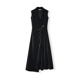 Children Girls Teens Sleeveless Maxi Dress Black Velour Robe Front with Gold Safety Pin Decoration New Fall Design