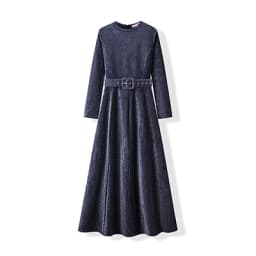 Winter Ladies Women's Long Sleeve Robe Girls Chenille Dress with Velvet Belt Round Neck Design for Comfortable Style