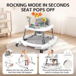 5 in 1 Baby Walker Adjustable Height Foldable Baby Activity Center, Infant Walker Bouncer Rocker Push Walker with Music Toys, Eating Seat for Baby Boys Girls