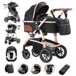 3 in 1 Prams Travel Pushchair with Height Adjustable Handle Travel Pram with Mosquito Net Baby Stroller with Aluminum Frame
