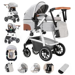 3 in 1 Prams Travel Pushchair with Height Adjustable Handle Travel Pram with Mosquito Net Baby Stroller with Aluminum Frame