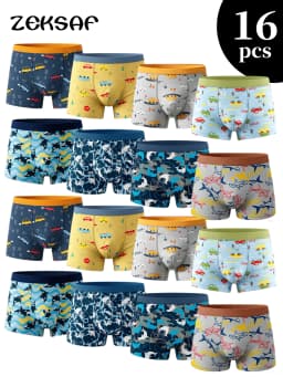 ZEKSAF Kids Sports Boxer Underpants 16 Pack Cotton Soft and Breathable Boys Underwear Size 4-13