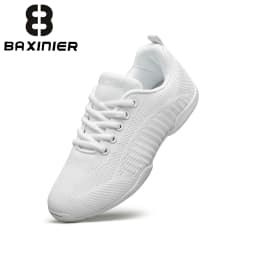 BAXINIER Girls Cheerleading Shoes White Black Breathable Knit Athletic Training Sneakers Youth Kids Cheer Shoes Non-Slip Rubber Sole for School Practice and Competition