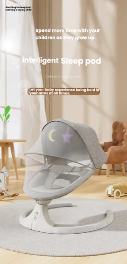 Smart Bouncer Electric Baby Rocker and Infant Swing with Bluetooth Music, Automatic 5-Speed Motion Soothing Sleep Pod, Bionic Ergonomic Newborn Cradle Seat with Foldable Mosquito Net Blackout Canopy and Hanging Plush Toys