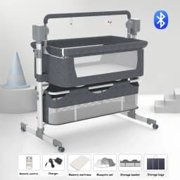Electric Baby Bassinet Automatic Five Speed Swing with Remote Control Music and Three Level Height Adjustment Baby Rocking Bed Bedside Sleeper for Newborn Infant Nursery Night Care Daily Soothing Storage Basket Mosquito Net