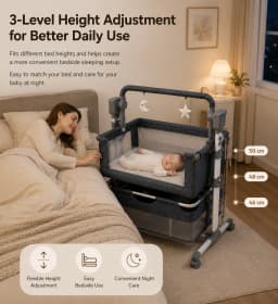 Electric Baby Bassinet Automatic Five Speed Swing with Remote Control Music and Three Level Height Adjustment Baby Rocking Bed Bedside Sleeper for Newborn Infant Nursery Night Care Daily Soothing Storage Basket Mosquito Net