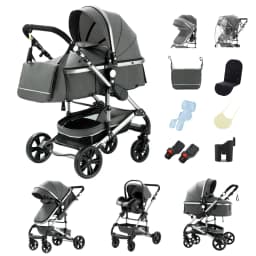 Multi-Function 3-in-1 Infant Travel Stroller Pram, Reversible Push Handle, Lightweight Aluminium Frame, Easy One-Click Fold Baby Cart For Daily Walking & Trip