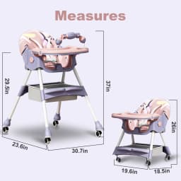 3-In-1 Foldable Baby Highchairs with Double-Layer Dinner Plate and Toy Rack,Anti-Slip Pad Easy-to-Clean Feeding Eat & Play Convertible Dining Chairs For 6 Months Plus Baby