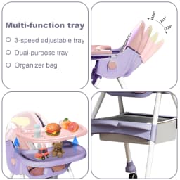 3-In-1 Foldable Baby Highchairs with Double-Layer Dinner Plate and Toy Rack,Anti-Slip Pad Easy-to-Clean Feeding Eat & Play Convertible Dining Chairs For 6 Months Plus Baby