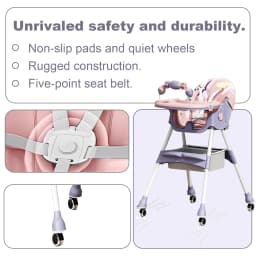 3-In-1 Foldable Baby Highchairs with Double-Layer Dinner Plate and Toy Rack,Anti-Slip Pad Easy-to-Clean Feeding Eat & Play Convertible Dining Chairs For 6 Months Plus Baby