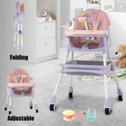 3-In-1 Foldable Baby Highchairs with Double-Layer Dinner Plate and Toy Rack,Anti-Slip Pad Easy-to-Clean Feeding Eat & Play Convertible Dining Chairs For 6 Months Plus Baby