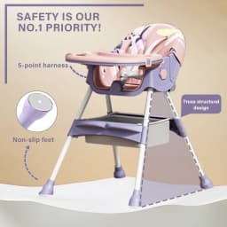 3-In-1 Foldable Baby Highchairs with Double-Layer Dinner Plate and Toy Rack,Anti-Slip Pad Easy-to-Clean Feeding Eat & Play Convertible Dining Chairs For 6 Months Plus Baby