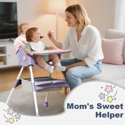 3-In-1 Foldable Baby Highchairs with Double-Layer Dinner Plate and Toy Rack,Anti-Slip Pad Easy-to-Clean Feeding Eat & Play Convertible Dining Chairs For 6 Months Plus Baby
