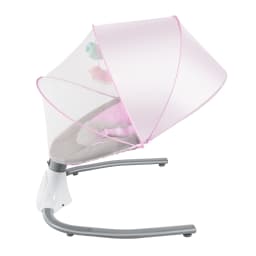 Cradle Infant Rocker Baby Swing 4 Speed Timer 12 Melodies Bluetooth USB 25° Ergonomic Neck Support 3 Point Harness Anti Skid Lock 39.68lbs 0-18 Months Remote 16.4ft Washable Cover Mosquito Net USB Low Voltage Pink for Baby Girls Boys