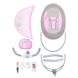 Cradle Infant Rocker Baby Swing 4 Speed Timer 12 Melodies Bluetooth USB 25° Ergonomic Neck Support 3 Point Harness Anti Skid Lock 39.68lbs 0-18 Months Remote 16.4ft Washable Cover Mosquito Net USB Low Voltage Pink for Baby Girls Boys