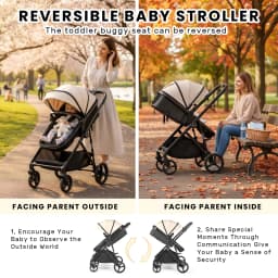 2 in 1 Baby Pushchair Foldable Travel System Pram with Reversible Seat, Adjustable Sun Canopy, Large Storage Basket, Lightweight Baby Stroller for Newborn Toddler 0-36 Months