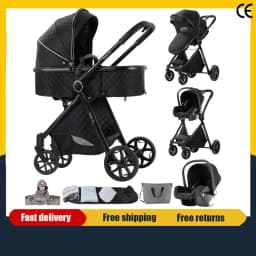 Portable Baby Stroller 3 in 1 Luxury with Car Seat and Sleeping Basket Lightweight Baby Pram High Landscape Infant Pushchair Multifunction Adjustable Travel Buggy Easy Folding Compact Portable Safe Comfortable Stylish Perfect for Travel Baby Carriage
