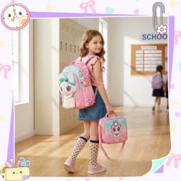 Kids Backpacks for Girls School Backpack with Lunch Bag Pencil Case for Elementary Student 3D Carton Plush Kids Travel School