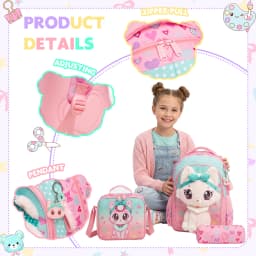 Kids Backpacks for Girls School Backpack with Lunch Bag Pencil Case for Elementary Student 3D Carton Plush Kids Travel School