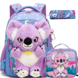 Kids Backpacks for Girls School Backpack with Lunch Bag Pencil Case for Elementary Student 3D Carton Plush Kids Travel School