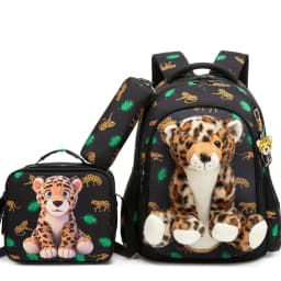 Kids Backpacks for Girls School Backpack with Lunch Bag Pencil Case for Elementary Student 3D Carton Plush Kids Travel School