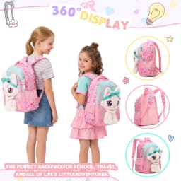 Kids Backpacks for Girls School Backpack with Lunch Bag Pencil Case for Elementary Student 3D Carton Plush Kids Travel School
