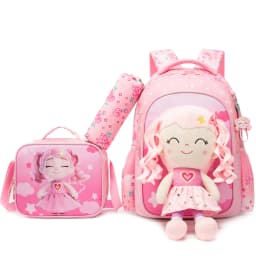 Kids Backpacks for Girls School Backpack with Lunch Bag Pencil Case for Elementary Student 3D Carton Plush Kids Travel School