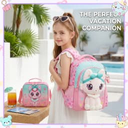 Kids Backpacks for Girls School Backpack with Lunch Bag Pencil Case for Elementary Student 3D Carton Plush Kids Travel School