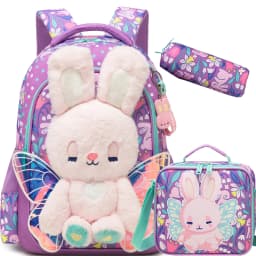 Kids Backpacks for Girls School Backpack with Lunch Bag Pencil Case for Elementary Student 3D Carton Plush Kids Travel School