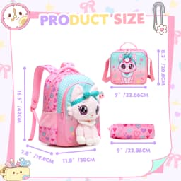 Kids Backpacks for Girls School Backpack with Lunch Bag Pencil Case for Elementary Student 3D Carton Plush Kids Travel School