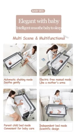 Electric Baby Bassinet Bedside Sleeper Co-Sleeper Crib Portable Infant Rocker Cradle with 5 Swing Speeds Bluetooth Music Adjustable Height Anti-Reflux Mesh Breathable Co-Sleeping Baby Bed with Wheels Storage Basket Newborn Essentials