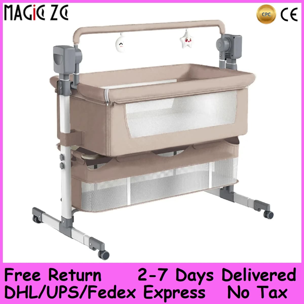 Electric Baby Bassinet Bedside Sleeper Co-Sleeper Crib Portable Infant Rocker Cradle with 5 Swing Speeds Bluetooth Music Adjustable Height Anti-Reflux Mesh Breathable Co-Sleeping Baby Bed with Wheels Storage Basket Newborn Essentials