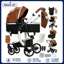 3-in-1 Stroller with Mommy Bag, Lightweight Portable Travel Stroller, Pu Leather Baby Carriage, Foldable Pram for Newborn & Toddler