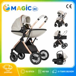 3 in 1 Baby Stroller with Adjustable Canopy Aluminum Frame and Five Point Harness Convertible Baby Stroller Baby Travel System for Newborn to Toddler with Foldable Shock Absorbing Wheels for City Shopping Walks and Family Trips