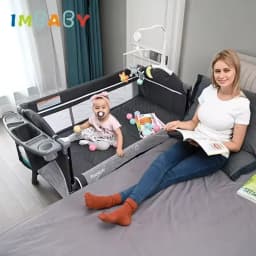 IMBABY Portable Baby Bed with Diaper Table Multifunctional Newborn Bed Kids Cradle Rocker Baby Crib for 0-6 Years Old Child Crib