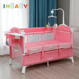 IMBABY Portable Baby Bed with Diaper Table Multifunctional Newborn Bed Kids Cradle Rocker Baby Crib for 0-6 Years Old Child Crib