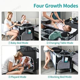 IMBABY Portable Baby Bed with Diaper Table Multifunctional Newborn Bed Kids Cradle Rocker Baby Crib for 0-6 Years Old Child Crib
