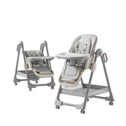 Foldable Baby High Chair Portable Infant Dining Chair Space-Saving Compact Folded for Corner Storage Adjustable Double Feeding Tray Toddler Booster Seat with Omnidirectional Brake Wheels Washable Leather Cushion Seat