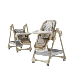 Foldable Baby High Chair Portable Infant Dining Chair Space-Saving Compact Folded for Corner Storage Adjustable Double Feeding Tray Toddler Booster Seat with Omnidirectional Brake Wheels Washable Leather Cushion Seat