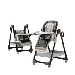 Foldable Baby High Chair Portable Infant Dining Chair Space-Saving Compact Folded for Corner Storage Adjustable Double Feeding Tray Toddler Booster Seat with Omnidirectional Brake Wheels Washable Leather Cushion Seat