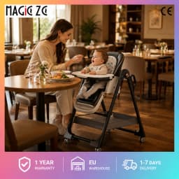 Foldable Baby High Chair Portable Infant Dining Chair Space-Saving Compact Folded for Corner Storage Adjustable Double Feeding Tray Toddler Booster Seat with Omnidirectional Brake Wheels Washable Leather Cushion Seat