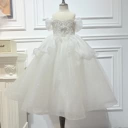 Children Girls Formal Silver White Sequin Elegant Tutu Kids Flower Girl Wedding Birthday Party Host Piano Princess Gown Clothes