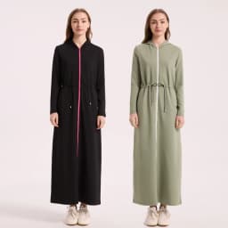 AA AW26 Winter Cotton Woman Hoodie Dress Adjustable Waistband Maxi Zipper Dress Lady Clothes